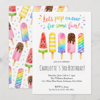 Convite Vamos Estourar Picolés de Aquarela de Aniversário