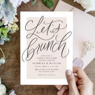 Convite Vamos fazer um brunch com letras à mão em rosa blu