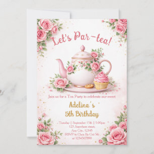 Convite Vamos fazer um chá Par-tea Bule Floral Rosa Aniver