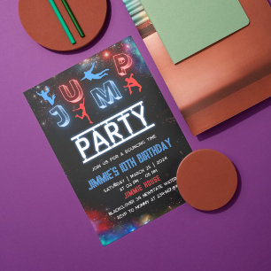 Convite Vamos Fazer um Salto de Aniversário com Luz Neon