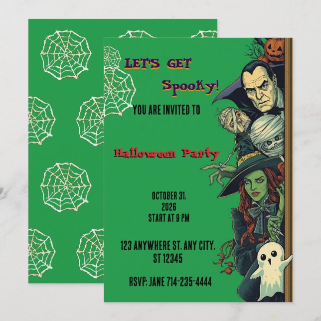 Convite Vamos Fazer uma Festa Assustadora de Halloween (Frente/Verso)