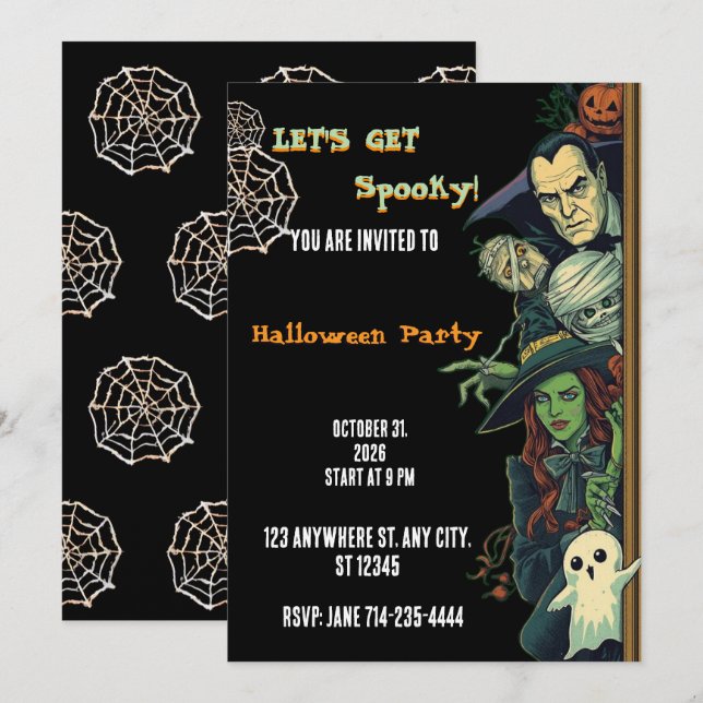 Convite Vamos Fazer uma Festa Assustadora de Halloween (Frente/Verso)