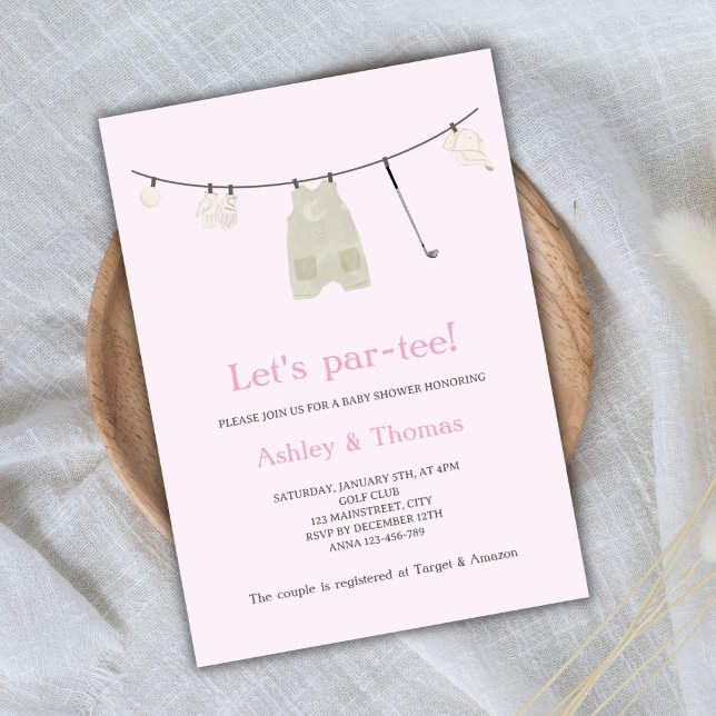 Convite Vamos Fazer uma Festa de Bebê Par-Tee de Golfe Fof (let's par-tee golf baby shower invitation baby girl)