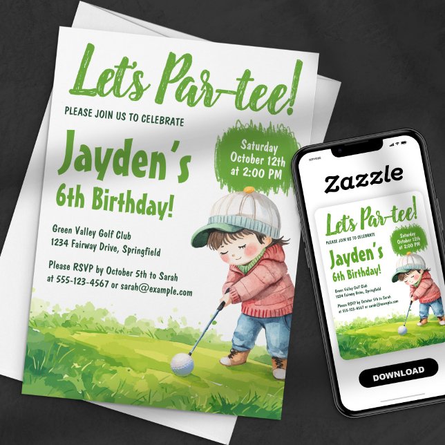 Convite Vamos Fazer uma Festa de Golfe Tema Aquarela Anive (Criador carregado)