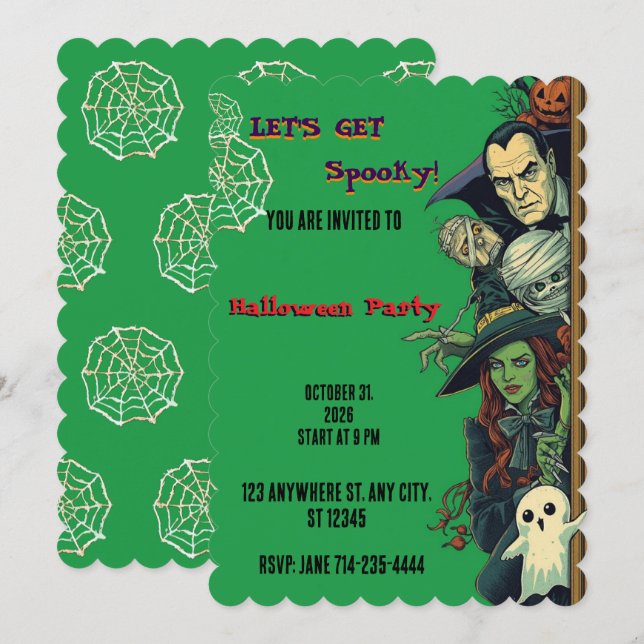 Convite Vamos Fazer uma Festa de Halloween Assustadora (Frente/Verso)