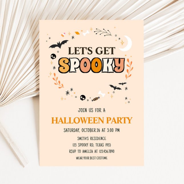 Convite Vamos Festa de Dia das Bruxas Bonita e Louca (Cute Lets Get Spooky Halloween Party Invitation)
