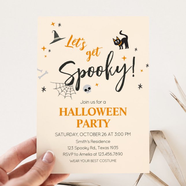 Convite Vamos Festa de Dia das Bruxas de Gato Louco (Cat Lets Get Spooky Halloween Party Invitation )