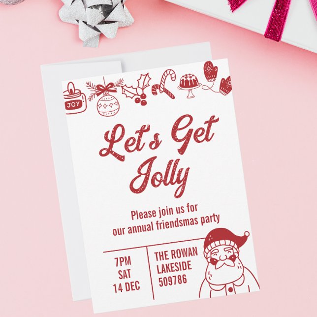 Convite Vamos Festa de Natal Jolly Vermelho (Lets get jolly christmas party invitation)