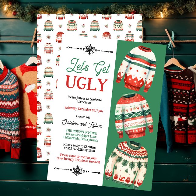 Convite Vamos Festa Feia de Doce de Natal ("Let's Get Ugly" Ugly Christmas Sweater Party Invitation)