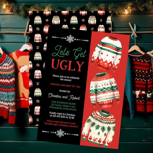 Convite Vamos Festa Feia de Doce de Natal ("Let's Get Ugly" Ugly Christmas Sweater Party Invitation)