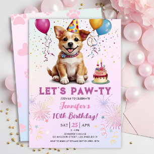 Convite Vamos Festejar 10º Aniversário Cachorro Filhote Me