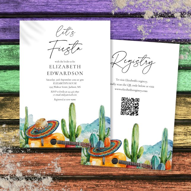 Convite Vamos Festejar Código QR Aquarela Chá de Noiva (Let's Fiesta Watercolor QR Code Bridal Shower Invitation)