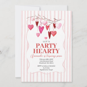Convite Vamos Festejar com Corações Cor-de-Rosa Aniversári