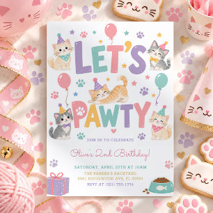 Convite Vamos Festejar Gatinha Pastel Festa de Aniversário