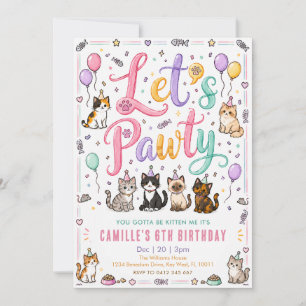 Convite Vamos Festejar Gatinho Cumpleaños Aguarela