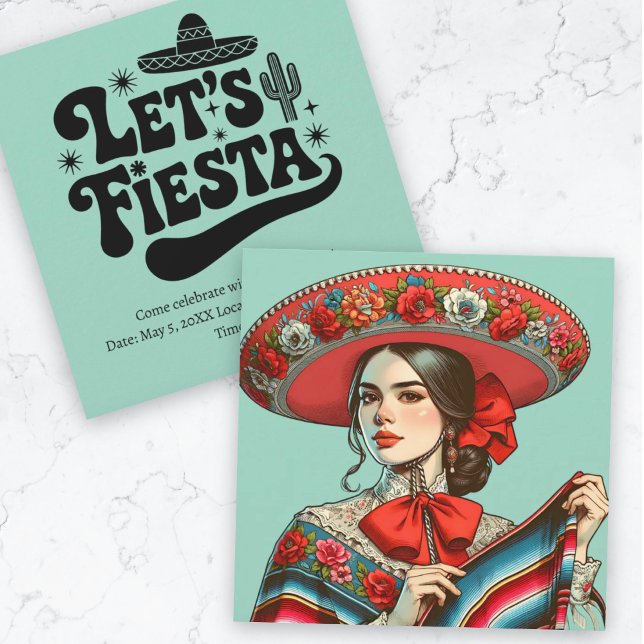 Convite Vamos Festejar Groovy Festivo Sombrero  (Let's Fiesta Groovy Festive Sombrero Invitation.)