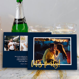 Convite Vamos Festejar Rolo de Pincel Dourado Script 4 Fot