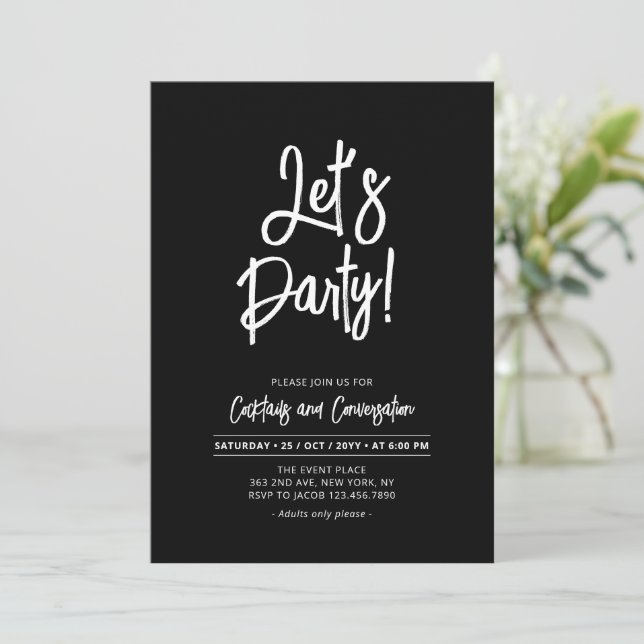 Convite Vamos Festejar | Script Chic Brush para Qualquer O (Em pé/Frente)