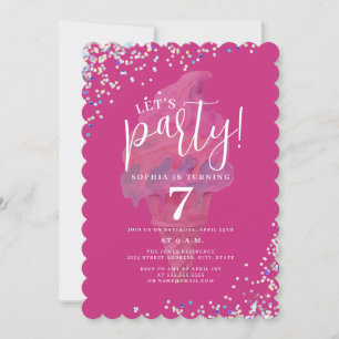 Convite Vamos Festejar Sorvete Rosa Arco-Íris Aniversário