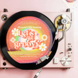 Convite Vamos fica ranhura Retro Vinil Rainbow Daisy