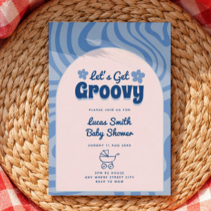 Convite vamos ficar groovy azul retro chá de bebê menino 