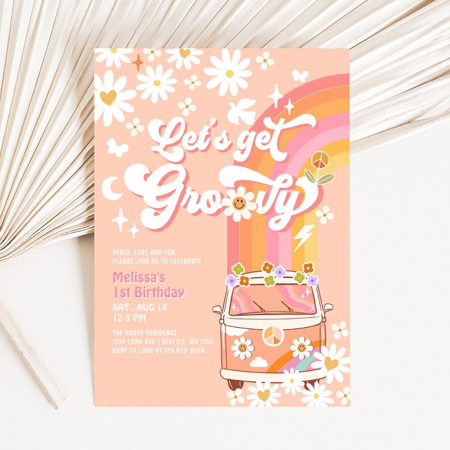 Convite Vamos Ficar Groovy Daisy Hippie Aniversário (Criador carregado)