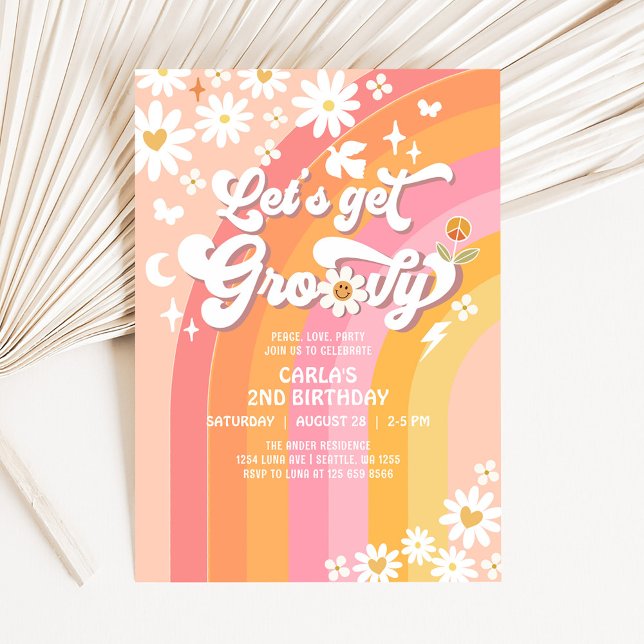 Convite Vamos Ficar Groovy Daisy Hippie Aniversário (Criador carregado)