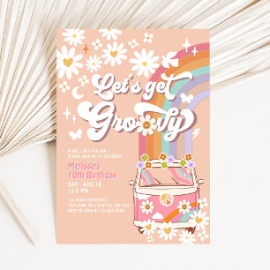 Convite Vamos Ficar Groovy Rosa Van Groovy Daisy Aniversár