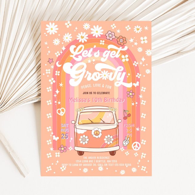 Convite Vamos Ficar Groovy Van Bus Van de Arco-íris Aniver (Criador carregado)