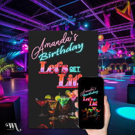 Convite Vamos Ficar Iluminados Neon Coquetel Aniversário