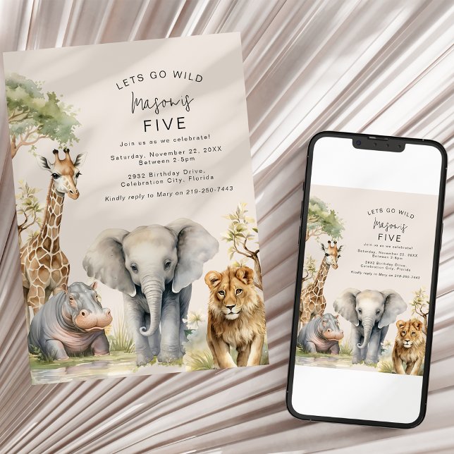 Convite Vamos Ficar selvagens | Crianças Festa de aniversá (Criador carregado)