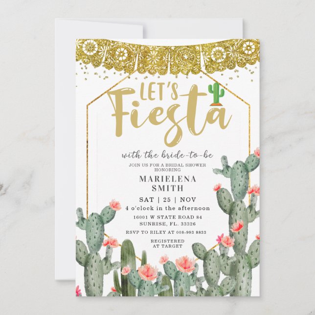 Convite Vamos Fiesta Cactus Chá de panela mexicano (Frente)
