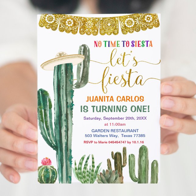 Convite Vamos Fiesta Floral Cactus Succulent Aniversário (Criador carregado)