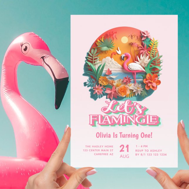 Convite Vamos Flamingle Aniversário de 1 ano Rosa (Criador carregado)