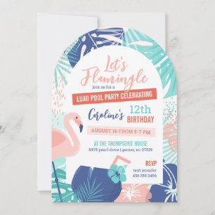 Convite Vamos Flamingle Birthday Luau Piscina Party