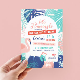 Convite Vamos Flamingle Birthday Luau Piscina Party