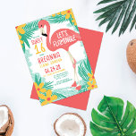 Convite Vamos Flamingle Flamingo Tropical Sweet 16<br><div class="desc">Este doce e moderno convite de aniversário de dezesseis anos é perfeito para a estação de verão. Apresenta um flamingo, flores e folhas desenhados à mão. O esquema de cores inclui amarelo-manga, rosa-coral, verde-lacrimejante e branco. É divertido, brincalhão e verão; o design perfeito para uma festa de piscina, barbeque ou...</div>