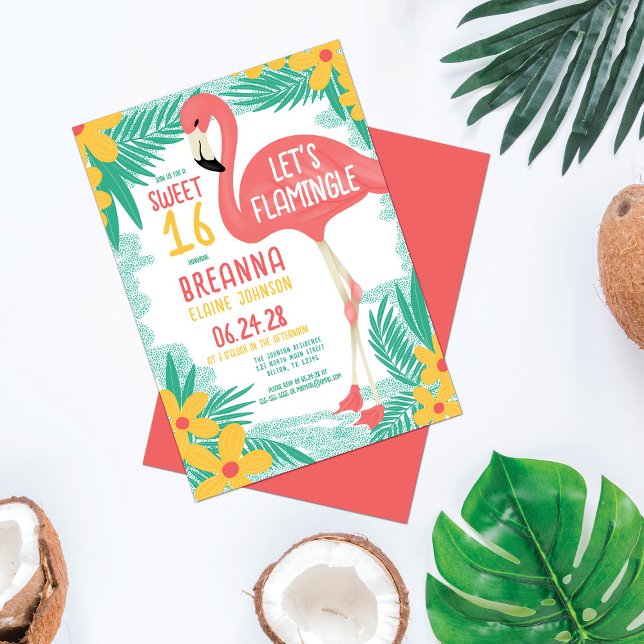Convite Vamos Flamingle Flamingo Tropical Sweet 16 (Criador carregado)