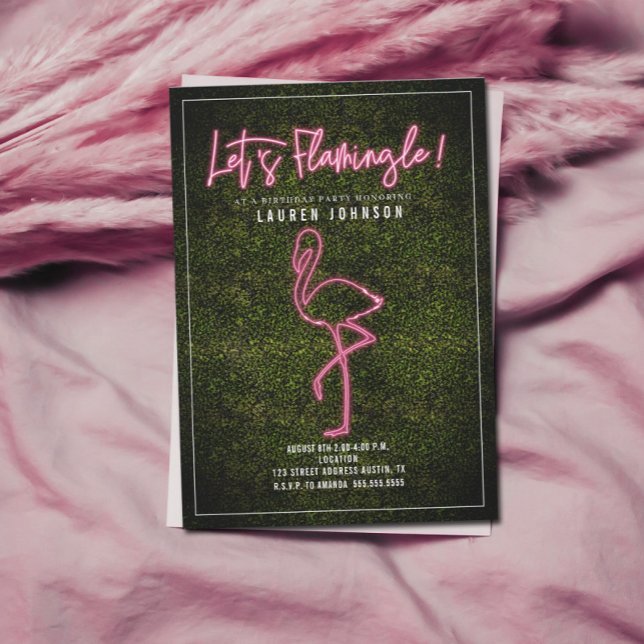 Convite Vamos Flamingle Neon Flamingo Boxwood Aniversário (Criador carregado)