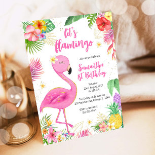 Convite Vamos Flar Aniversário Tropical Menina Rosa