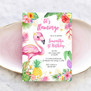 Convite Vamos Flar Aniversário Tropical Menina Rosa