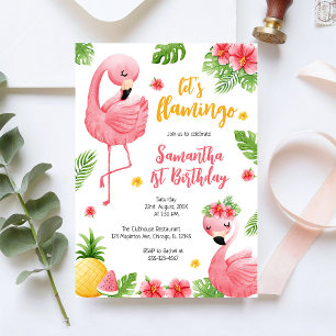 Convite Vamos Flaranjolar Rosa Menina Aniversário Tropical