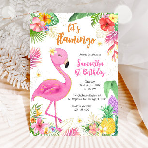 Convite Vamos Flarnmingo Rosa Menina Aniversário Tropical