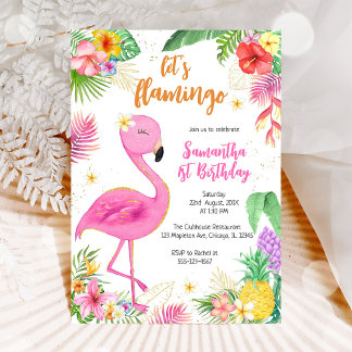 Convite Vamos Flarnmingo Rosa Menina Aniversário Tropical