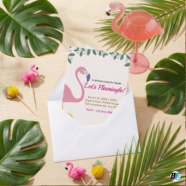 Convite Vamos Flertar Rosa Tropical Flamingo Divórcio P (Criador carregado)
