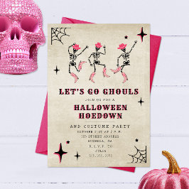 Convite Vamos Go Ghouls Skeleton Pink Halloween Party