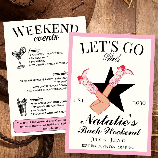 Convite Vamos Go Girls Cowgirl Bachelorette Itinerary e (Criador carregado)