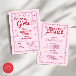 Convite Vamos Go Girls Cowgirl Pink and Red Bachelorette