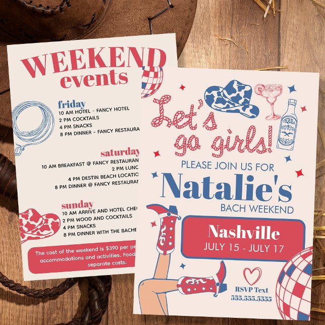 Convite Vamos Go Girls Nashville Bachelorette Itinerário (Criador carregado)