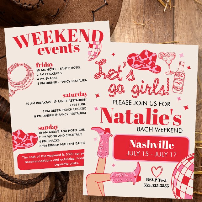 Convite Vamos Go Girls Nashville Bachelorette Itinerário (Criador carregado)